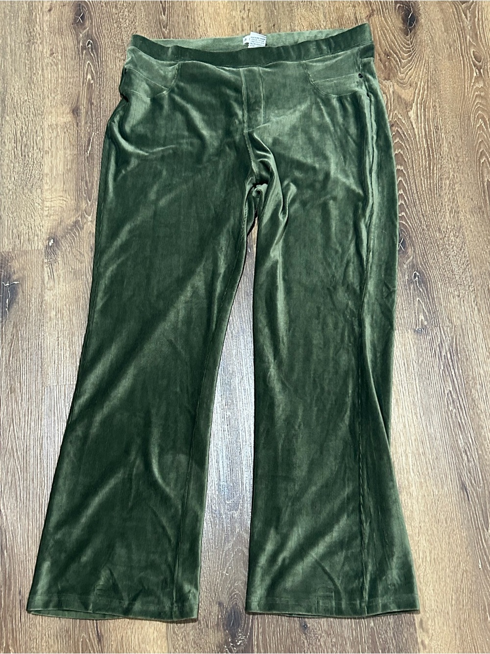 dā-sh Womens XL Green Velour Corduroy Pants Stretch Pull On Flare Bootcut Y2K